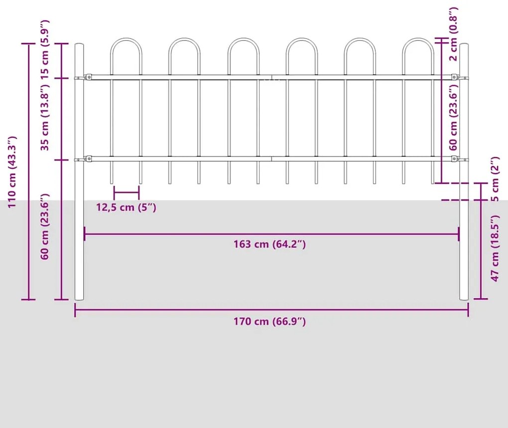 Cerca de Jardim Branca com Topo Arqueado - 11,9x0,6m de Aço