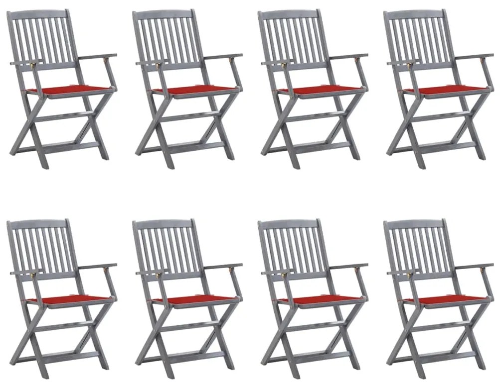 vidaXL Cadeiras de exterior dobráveis 8pcs c/ almofadões acácia maciça