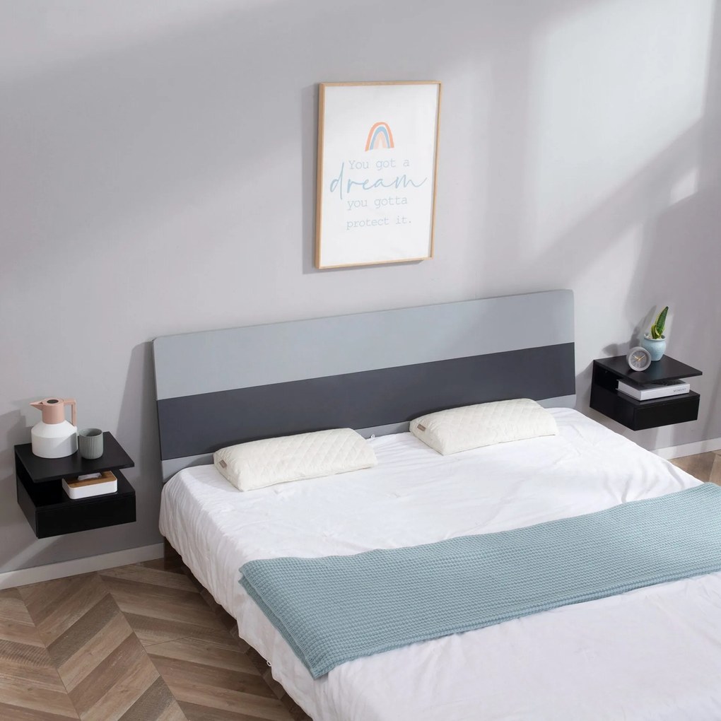 Conjunto de 2 Mesinhas de Cabeceira Flutuantes - Preto - Design Modern