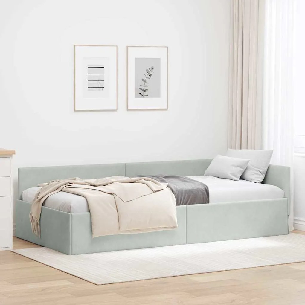 vidaXL Estrutura de Cama de Canto Cinzento-claro 90 cm x 200 cm