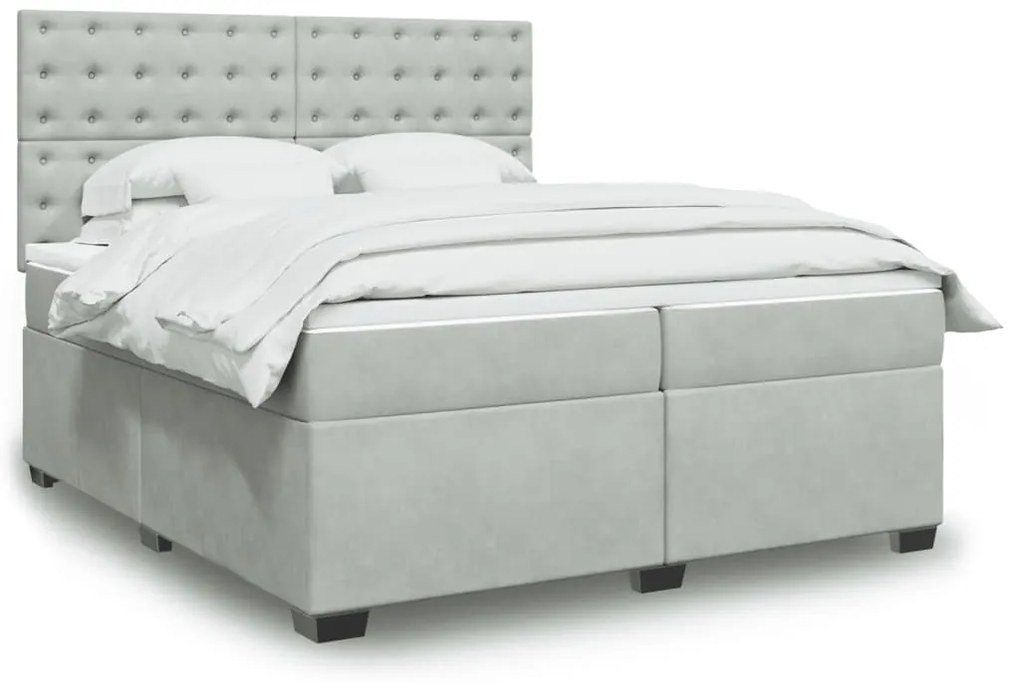 vidaXL Cama com molas/colchão 200x200 cm veludo cinzento-claro