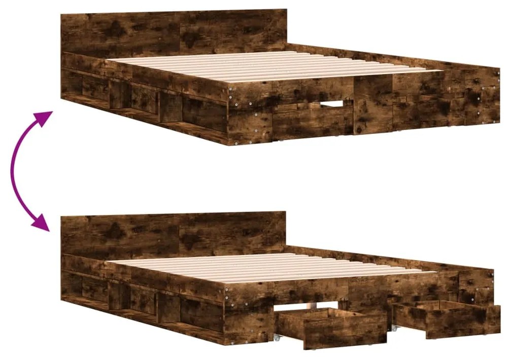 Estrutura de cama c/ gavetas derivados madeira carvalho fumado
