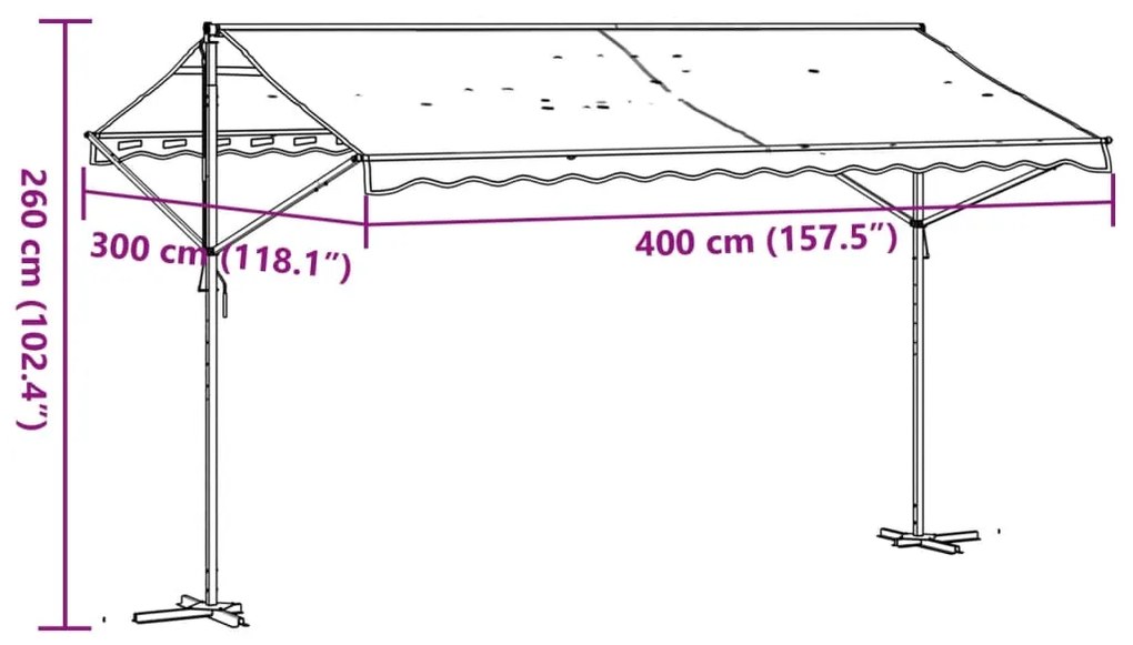 Toldo de pé 400x300 cm tecido e aço azul e branco