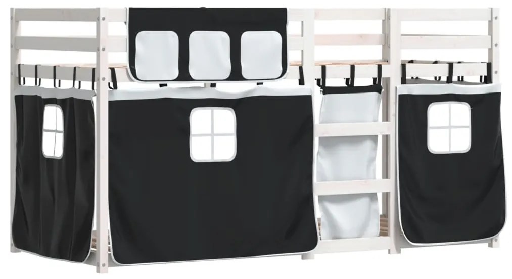 Beliche com cortinas 80x200 cm pinho maciço branco e preto
