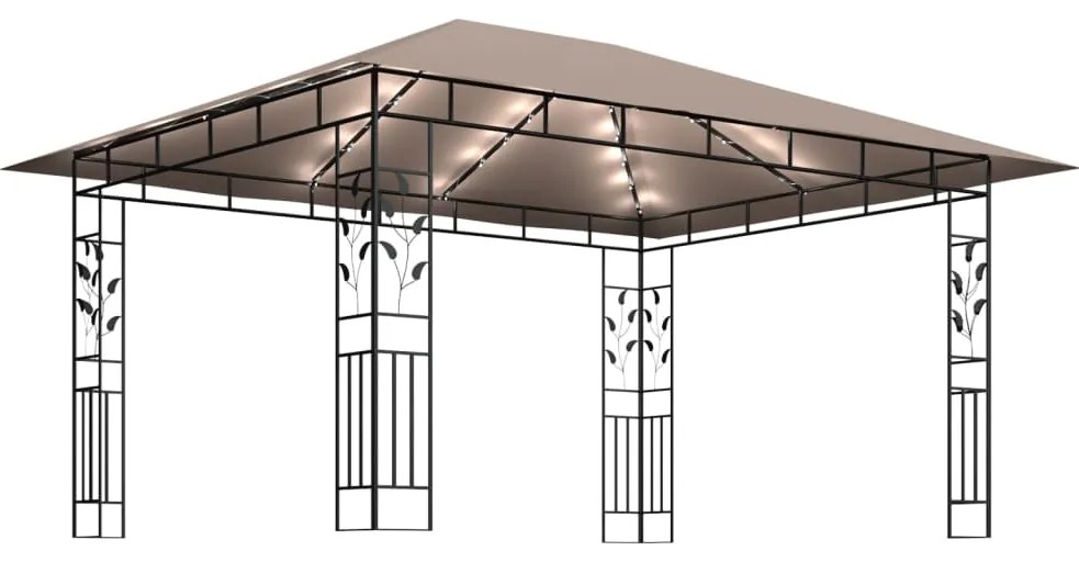 Gazebo c/ mosquiteiro e cordões luzes LED 4x3x2,73m cinza-acas.
