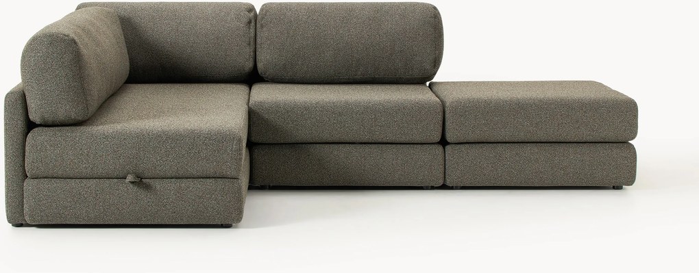 Sofá-cama de canto em bouclé com arrumação Ladina (3 lugares)