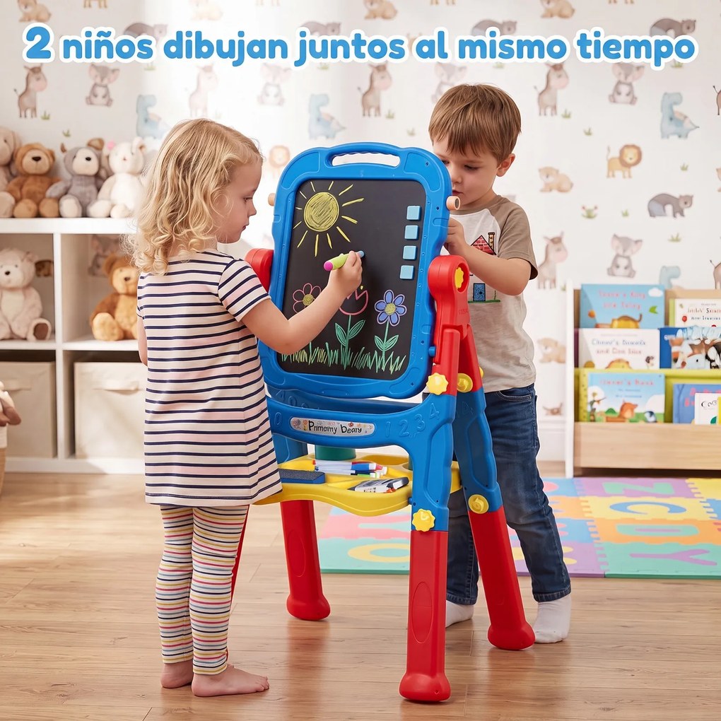 Cavalete de Arte Infantil, 50 x 36 x 72,5 cm, Dupla Face Giratória, Azul