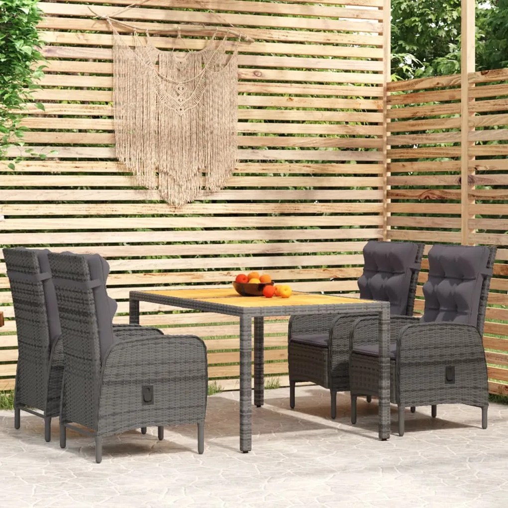 vidaXL 5 pcs conjunto de jantar para jardim vime PE cinzento