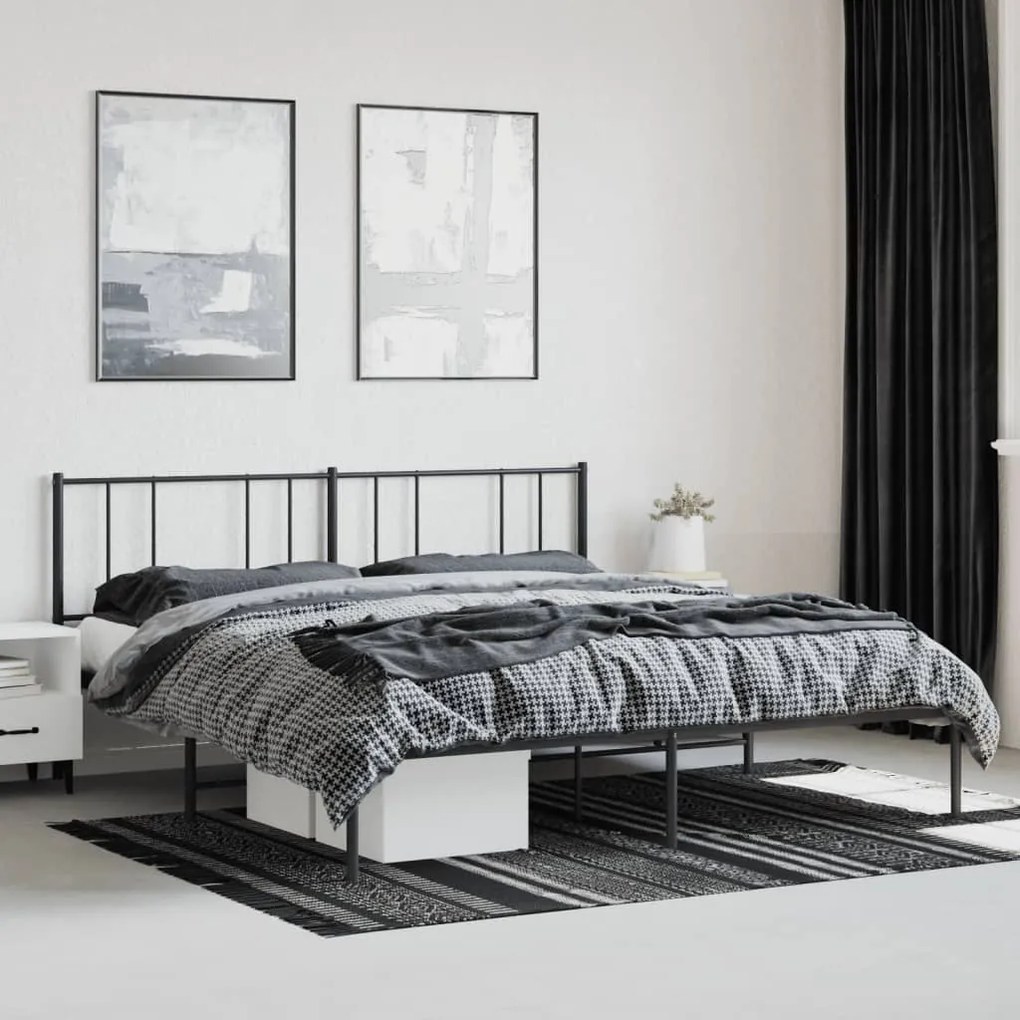 Estrutura de cama com cabeceira 200x200 cm metal preto