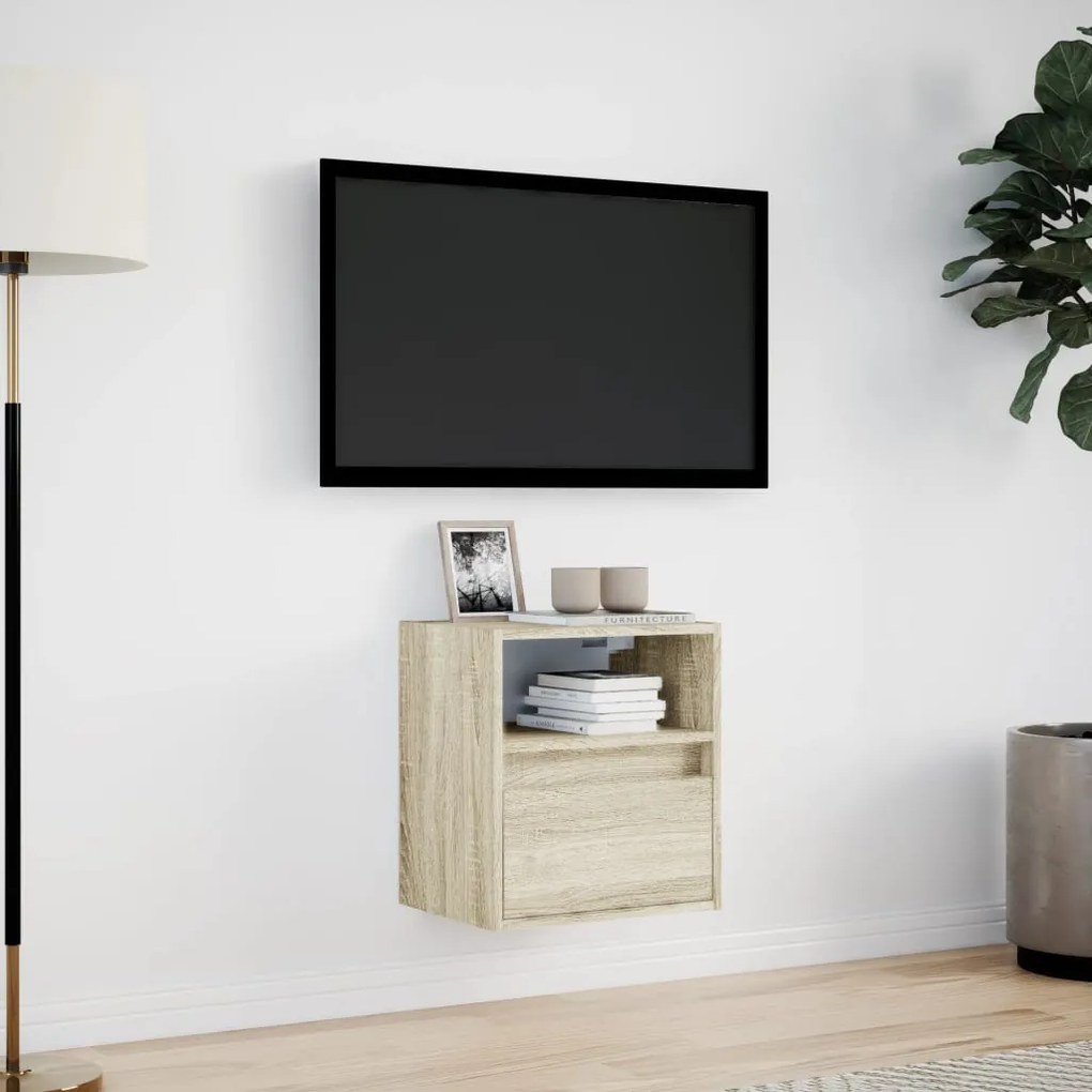 Móvel de parede p/ TV c/ luzes LED 41x31x45 cm carvalho sonoma