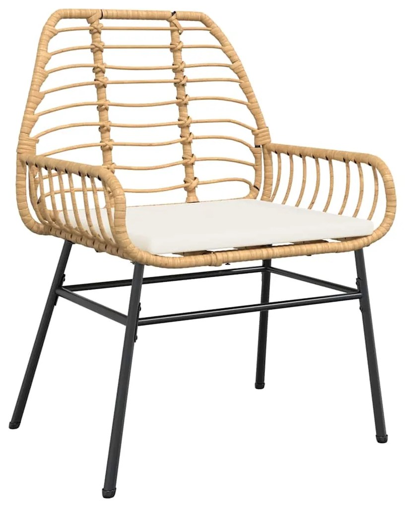 Conjunto jantar jardim 3 peças almofadas vidro vime PE castanho