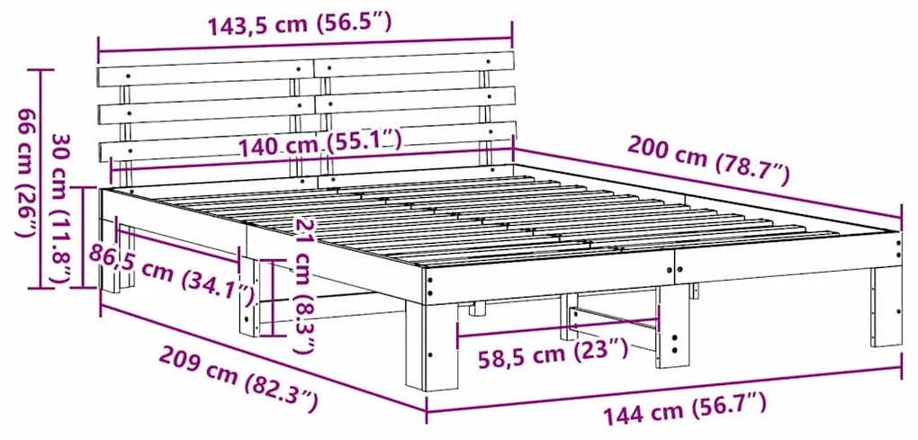 Estrutura de Cama de Madeira de Pinho Castanho Encerado