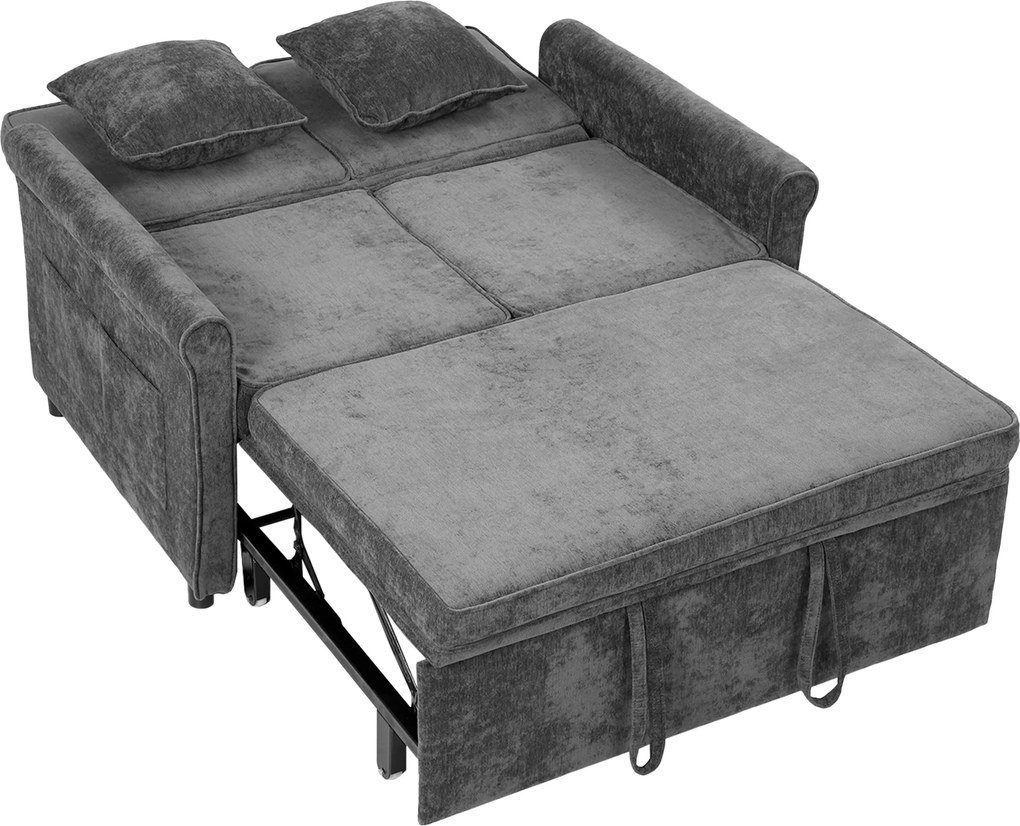 Sofá-cama 2 Lugares 3 em 1 com Encosto Ajustável em 5 Posições Bolsos Laterais e 2 Almofadas Cinza