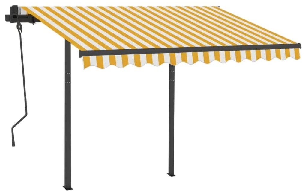 Toldo retrátil automático com postes 3x2,5 m amarelo e branco