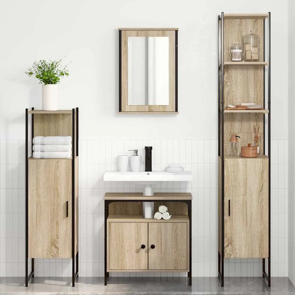Conjunto de Móveis para Banheiro 4 pcs Carvalho sonoma