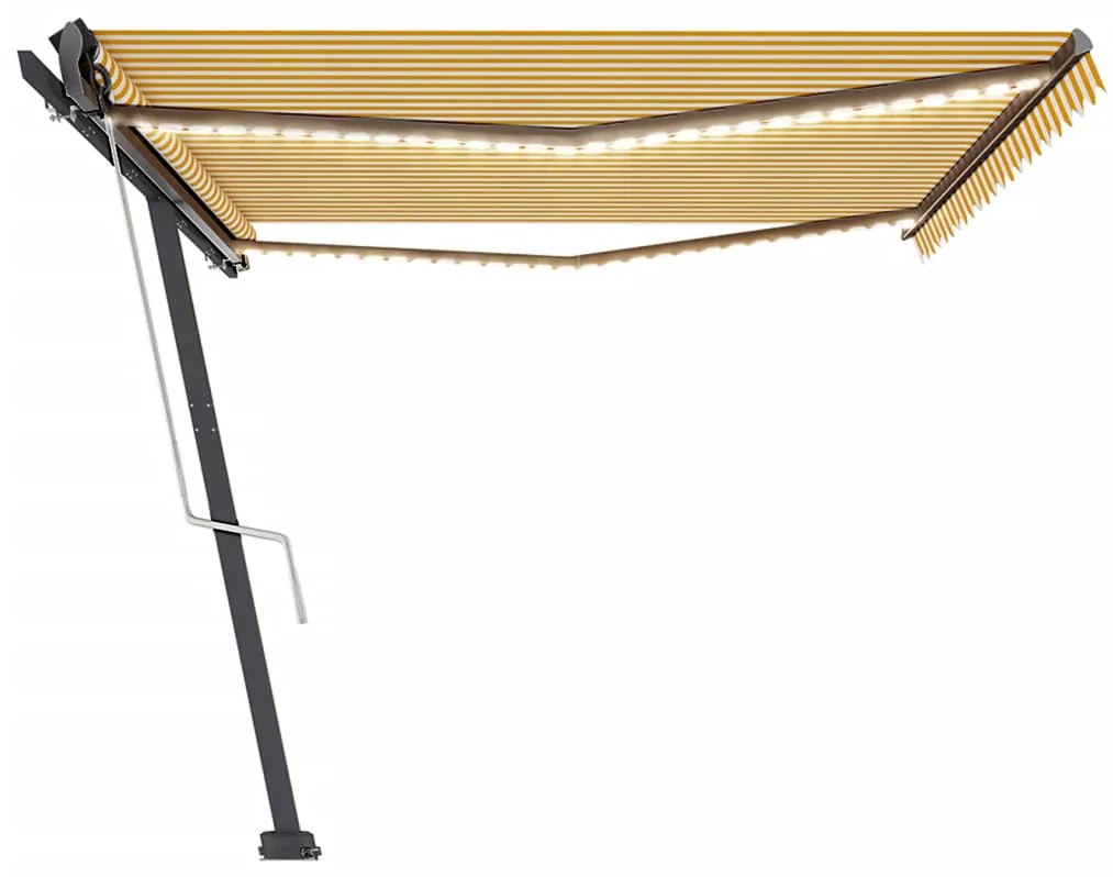 Toldo autom. LED e sensor de vento 500x350 cm amarelo/branco