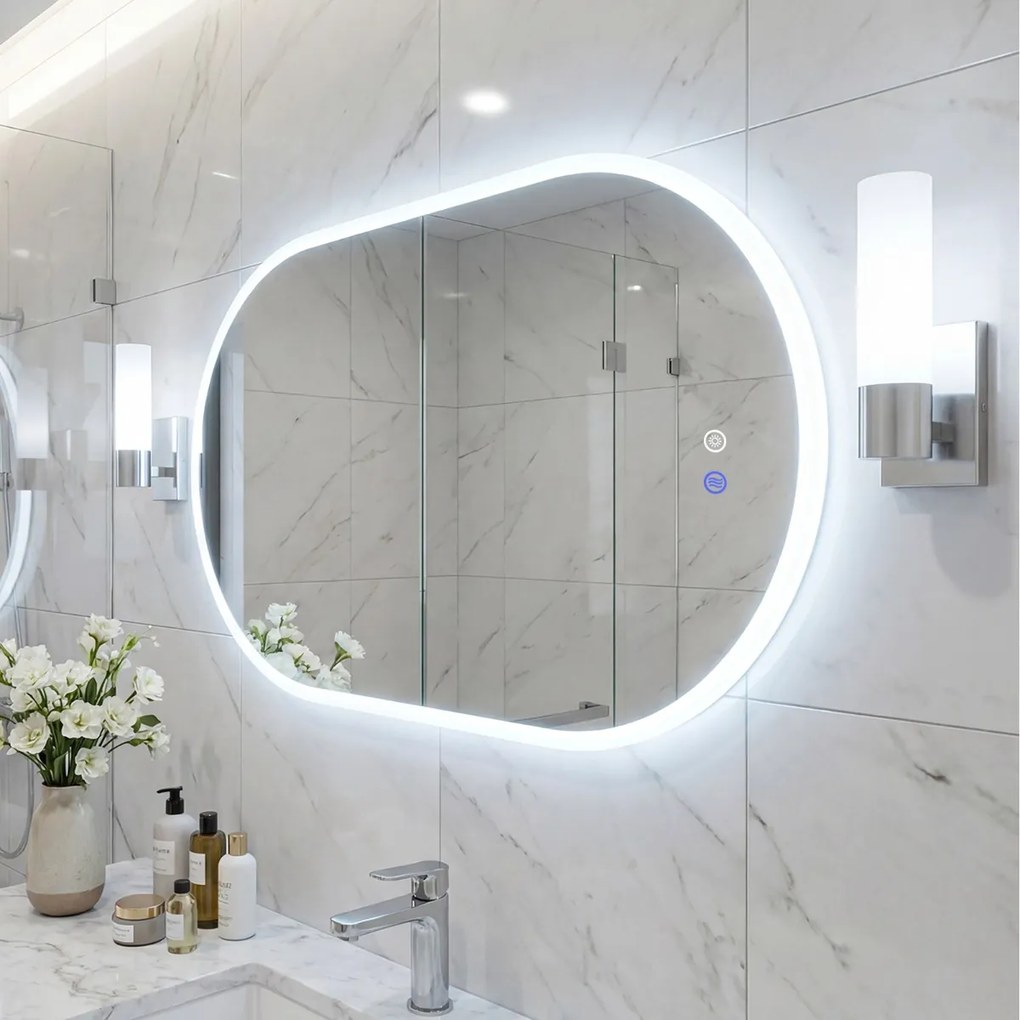 Espelho Casa de Banho LED oval sem moldura 80x50 cm antiembaciamento regulável vidro temperado prateado