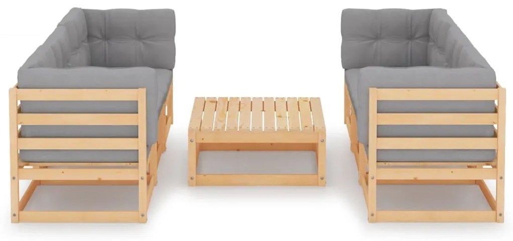 7 pcs conjunto lounge de jardim c/ almofadões pinho maciço