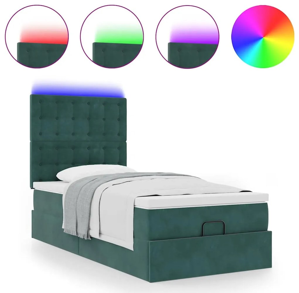Estrutura de cama otomana colchões 90x200cm veludo verde escuro