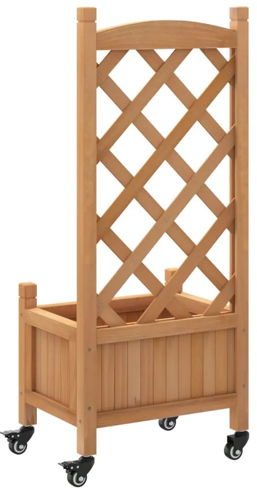 Vaso/floreira com treliça e rodas madeira abeto maciça castanho