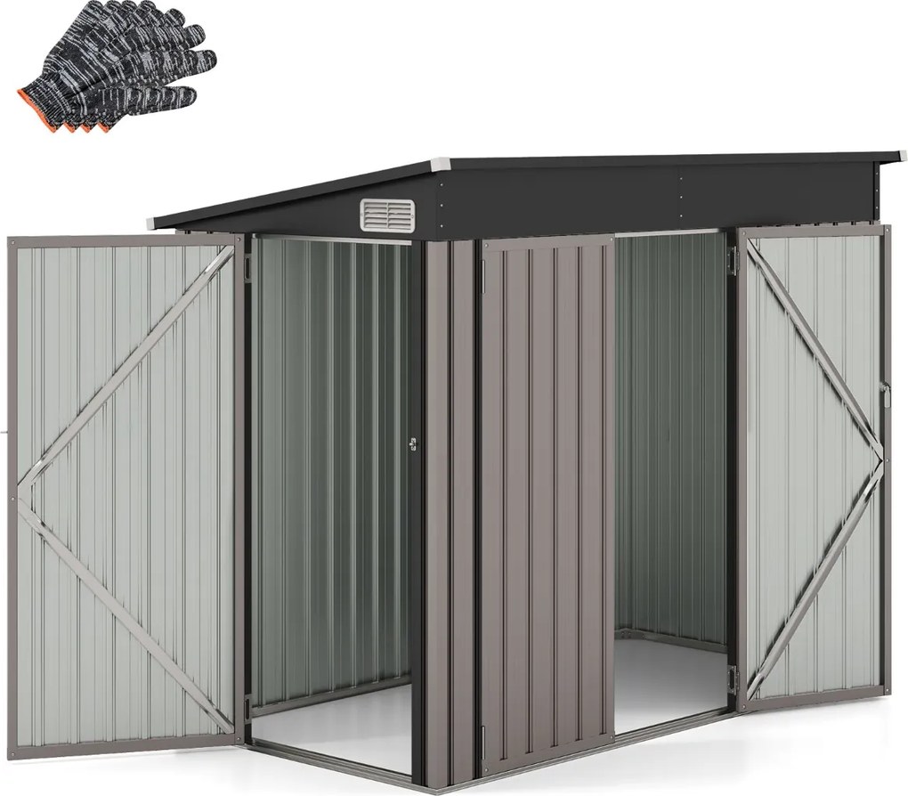 Abrigo exterior, de ferramentas com 2 portas e telhado para jardim, pátio 235 x 117 x 185 cm cinza claro