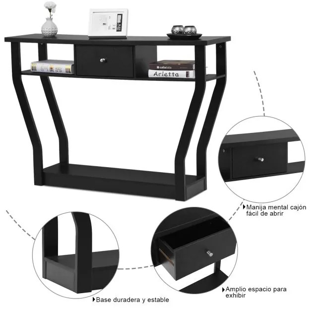 Mesa consola com gaveta e prateleira Mesa moderna com 3 prateleiras para entrada Sala de estar Escritório de estudo do quarto de dormir 120 x 30 x 81