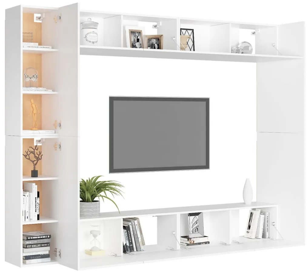 8 pcs conjunto de móveis de TV derivados de madeira branco