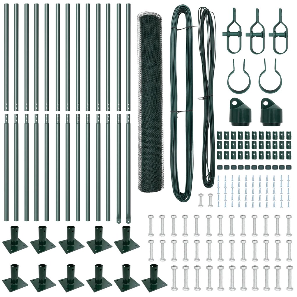 Conjunto de Cercas Conjunto de 2 Verde Aço Galvanizado, PVC