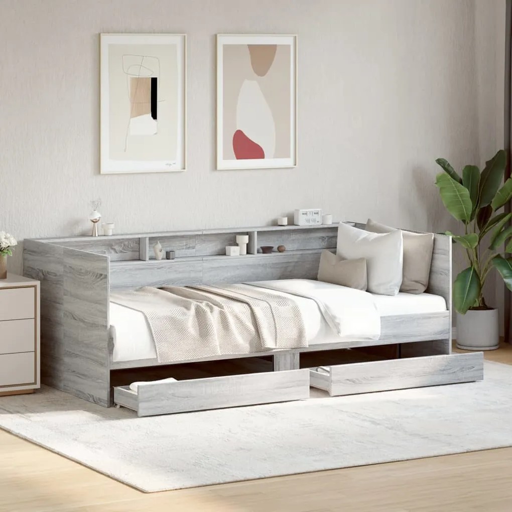 Sofá-cama com gavetas sem colchão 90x190 cm cinzento sonoma