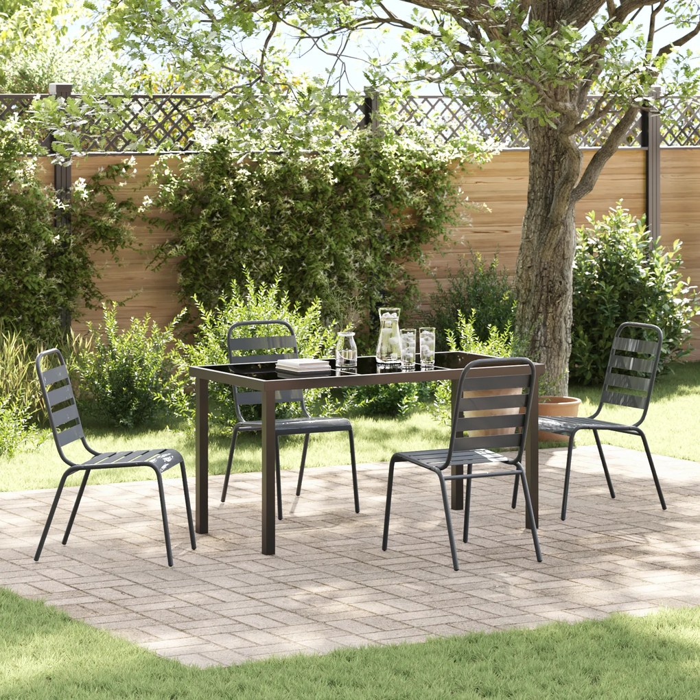 vidaXL Conjunto de Jantar de Jardim de 5 Peças em Aço Cinza Escuro