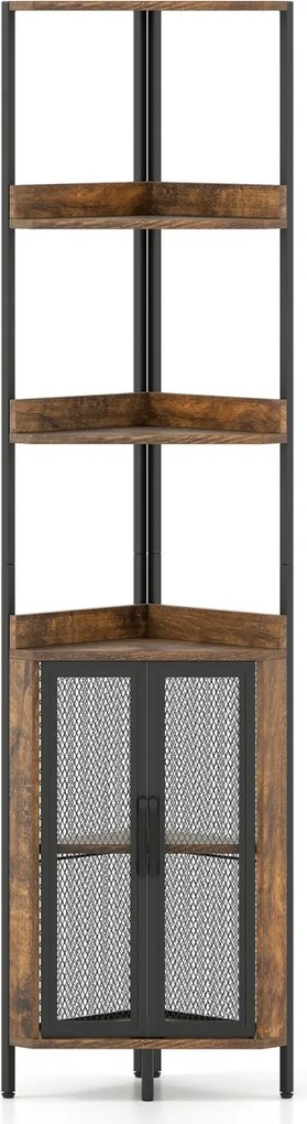 Estante de canto 32 x 32 x 170 cm com 6 níveis com portas para sala, escritório Castanho