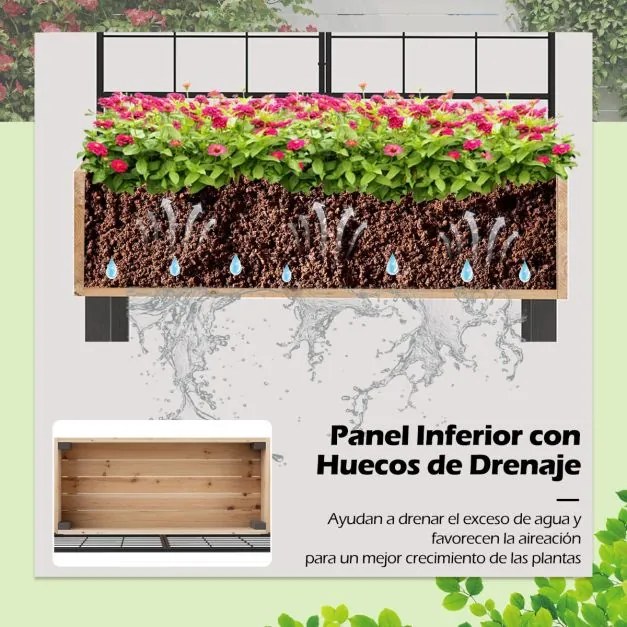 Floreeira elevada de jardim 79 x 35 x 138 cm com treliça Caixa para flores em madeira de abeto para terraço, pátio e varanda Natural