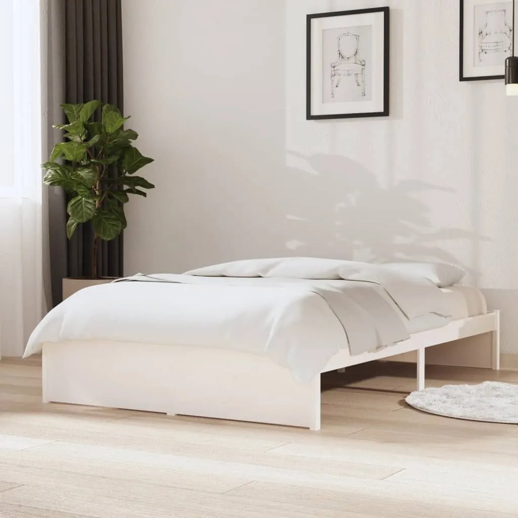 Estrutura cama pequena casal 120x190 cm pinho maciço branco