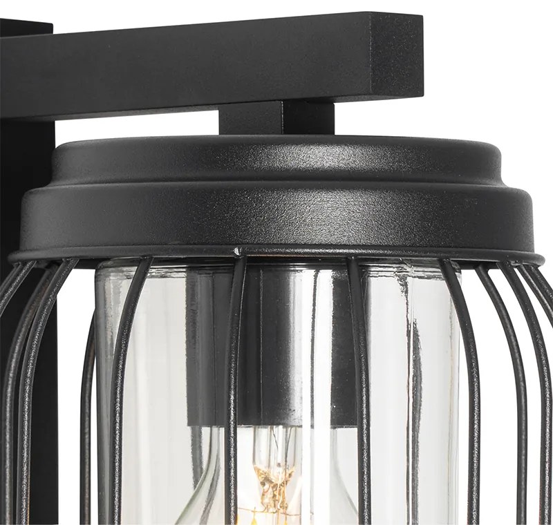 Candeeiro de parede exterior moderno preto IP44 com sensor de movimento - Luc Moderno
