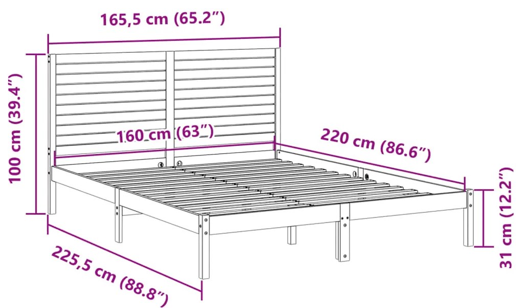 Cama extra longa sem colchão 160x220 cm madeira maciça