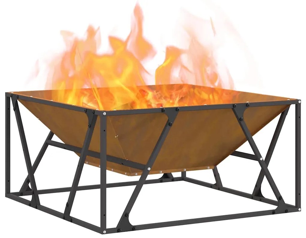 Fogo Pit Quadrado 80x80x40 cm Aço Envelhecido