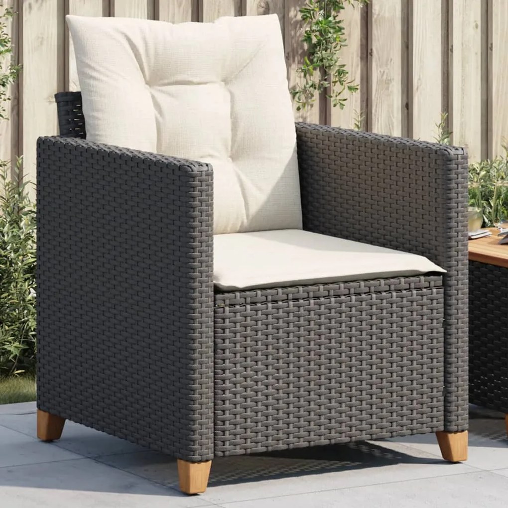 vidaXL Cadeira de jardim com almofadões vime PE preto