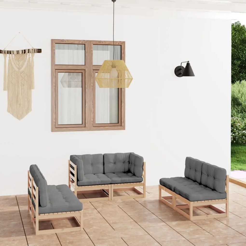 vidaXL 6 pcs conjunto lounge de jardim com almofadões pinho maciço