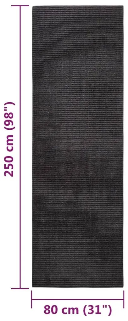 Tapete de sisal para poste arranhador 80x250 cm preto