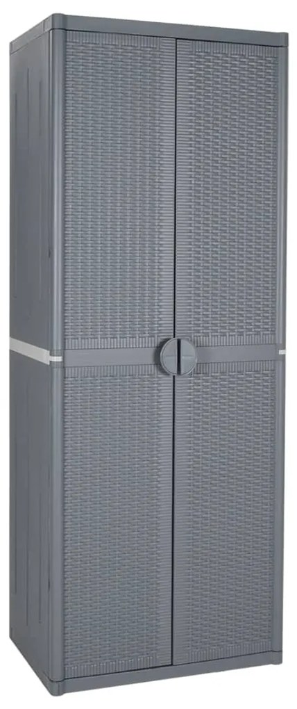 vidaXL Armário de arrumação para jardim 65x45x172 cm vime PP cinzento