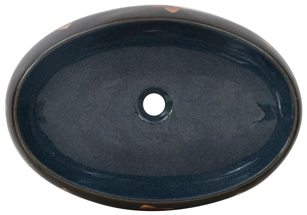 Lavatório de bancada oval 59x40x15 cm cerâmica preto e azul