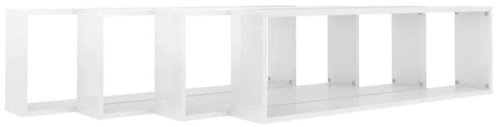 Estantes parede cúbicas 4pcs derivados madeira branco brilhante