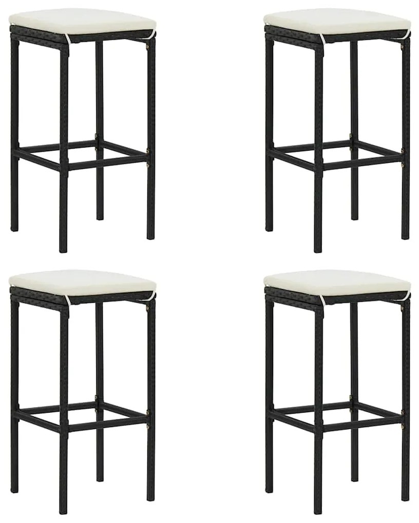 5 pcs conjunto de bar p/ jardim c/ almofadões vime PE preto