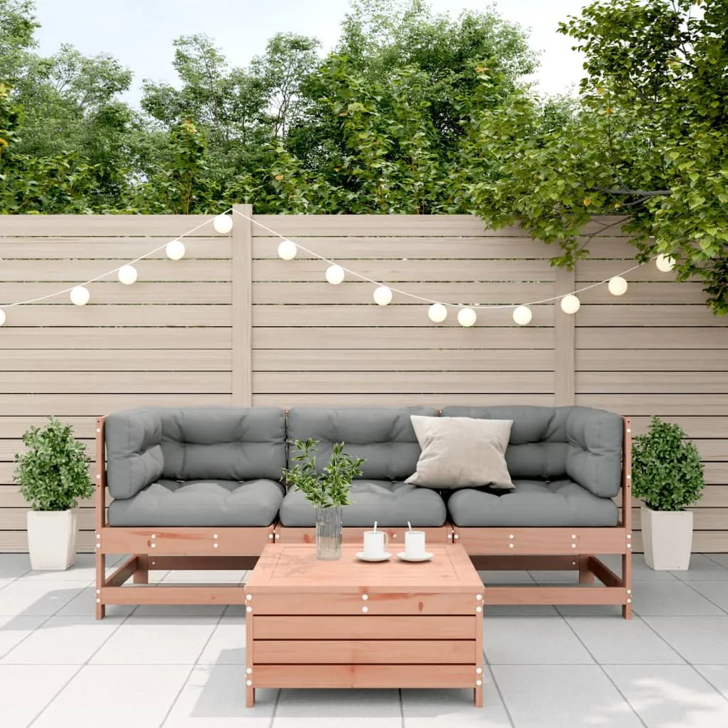 4 pcs conj. lounge jardim com almofadões madeira douglas maciça