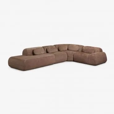Sofá Modular De Canto Em L De 4 Peças Com Chaise Longue À Esquerda Em Chenille Embalado A Vácuo Mérida Chenille Castanho Caramelo - Sklum