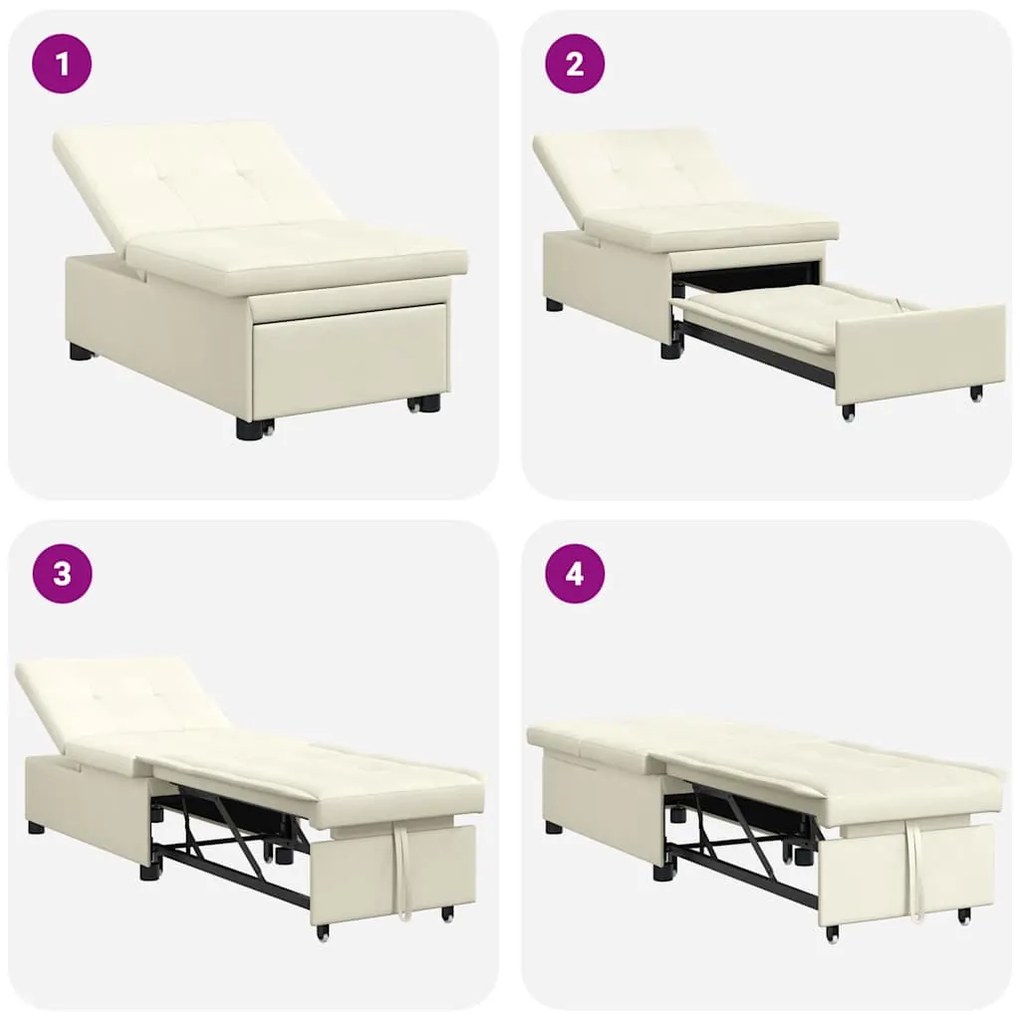Sofá-Cama 3 em 1 Pull-Out Creme Veludo