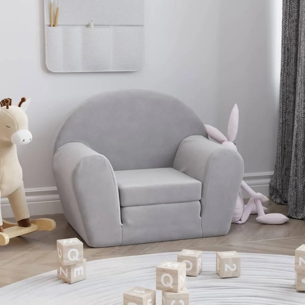 341774 vidaXL Sofá-cama infantil pelúcia macia cinzento-claro