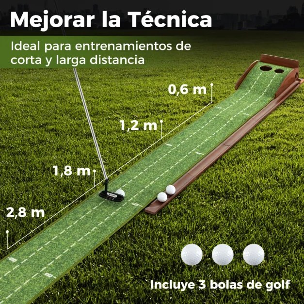 Tapete de golfe com 2 tamanhos de buracos Ajuda à prática com retorno automático da bola 302 x 32 x 32 x 15 cm