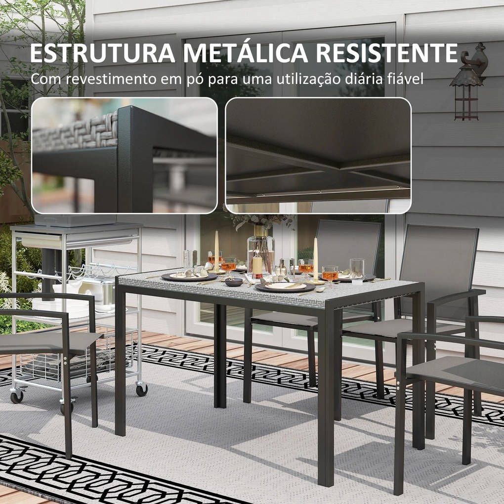 Mesa de Refeição para Jardim em Vime Sintético Mesa de Exterior com Es
