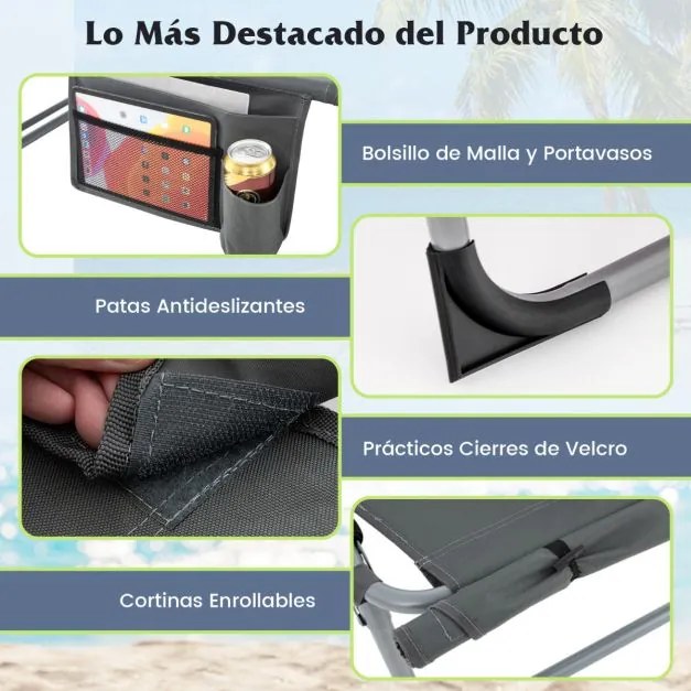 Espreguiçadeira de jardim dobrável com 5 posições Encosto Ajustável Apoio para os pés Orifício para o rosto ajustável Almofada amovível Cinzenta